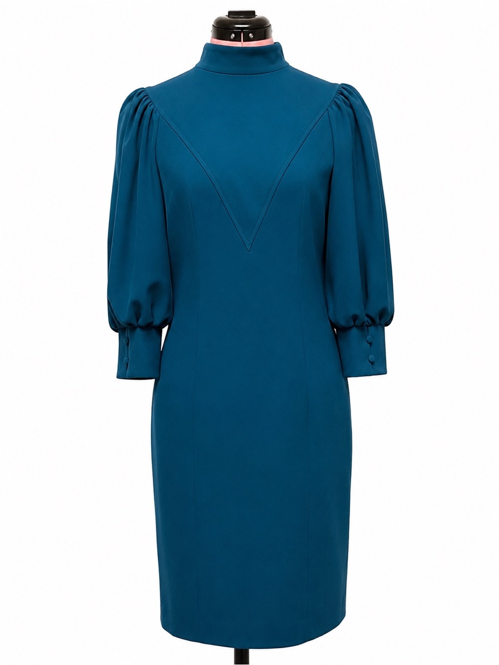 Calvin Klein Teal Mock Neck Puff Sleeve Dress – Size 6